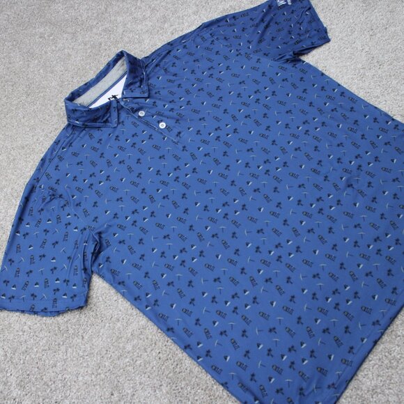 Anderson Ord AOP Polo Shirt Men Large Blue Beach All Over Print Poly Stretch S/S - Picture 8 of 16